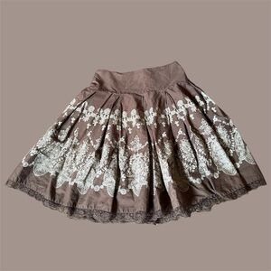 Apt. 9 Brown and Cream A-Line Skirt with Lace Trim